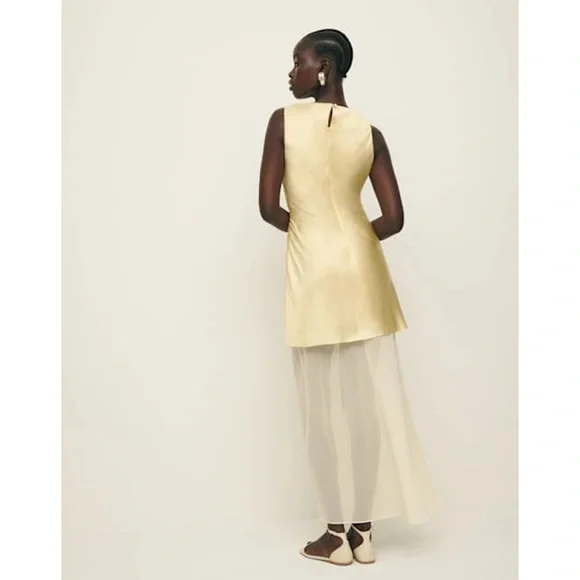 NWT Reformation Logan Silk Dress Long Maxi Wedding Sleeveless in Blonde Yellow 8